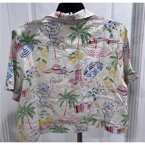 Calypso St Barth Boho Beach Resort Shirt Women’s Size M Linen Blend Summer Print - Picture 3 of 6